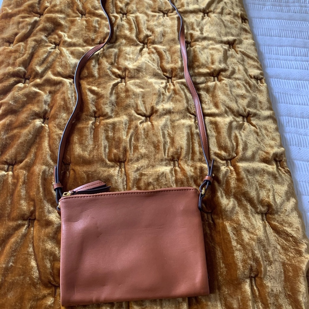 Old Navy cognac faux leather 2 pouch crossbody
